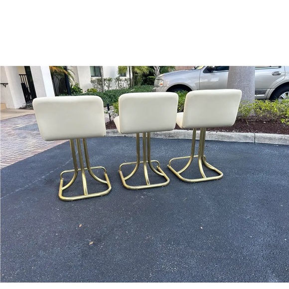 Vintage counter stools DIA brass & cream leather JEANS SHIRT JACKET SHOES - Picture 3 of 12